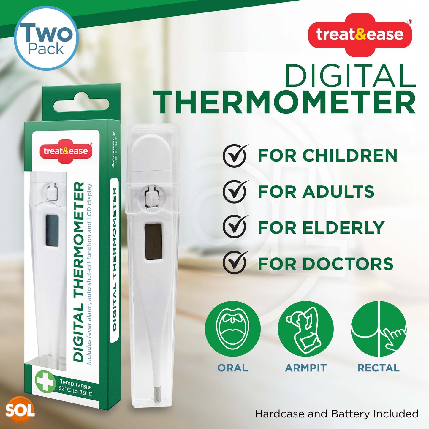 Digital Thermometer | Medical LCD Baby Adult Fever Alarm | 2 Pack