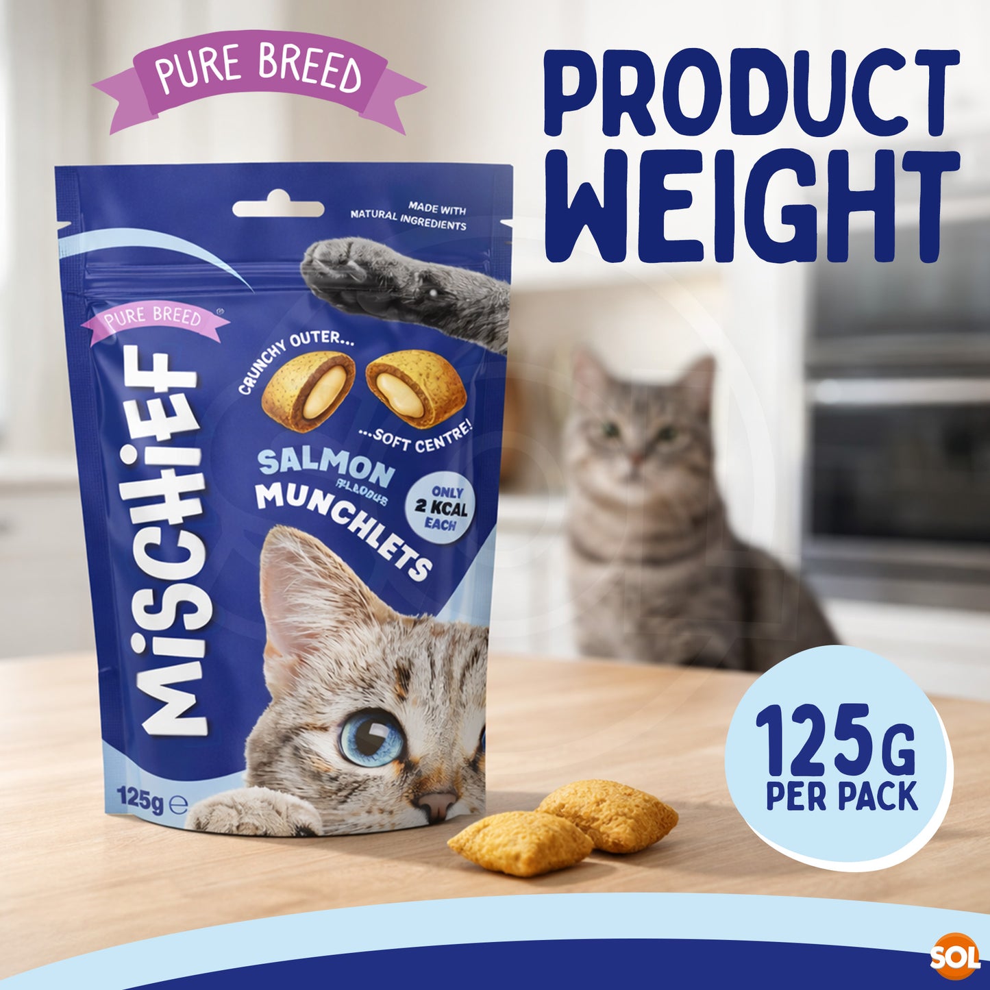 6-12pk Cat Pillow Chews Salmon Crunchy Cat Treats 125g Training Bulk Snack