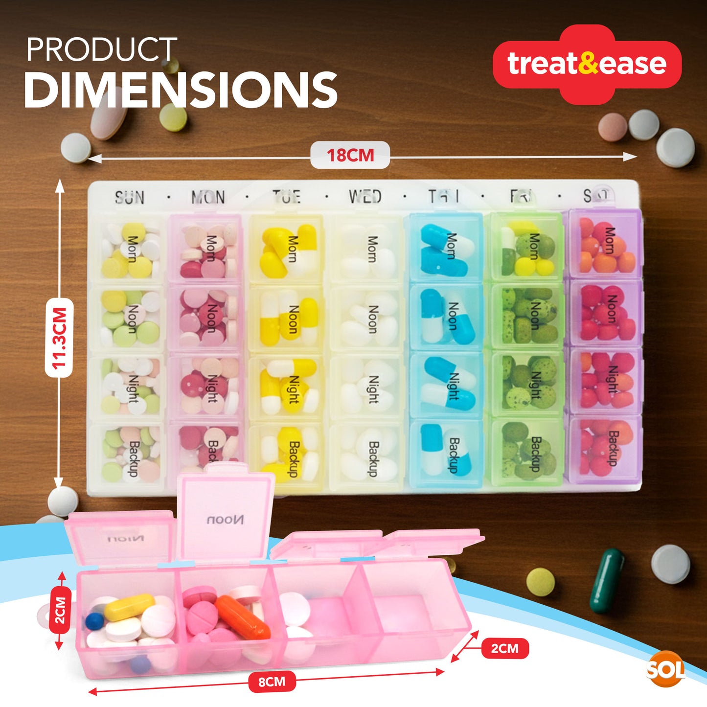 Treat & Ease Weekly Pill Organiser - 7 Day 4 Times a Day