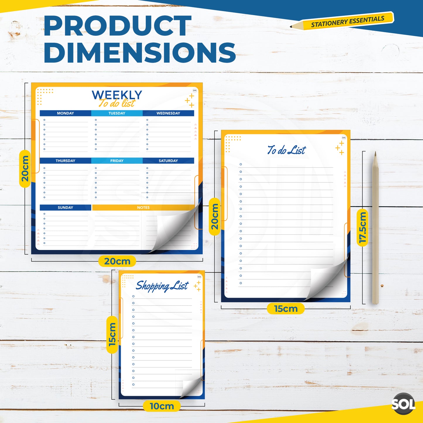 SOL 3-in-1 Weekly Planner, To do List & Shopping List Pad Set, Tear-off 50 Sheets Each, Minimalist Desk Organiser for Productivity, Tasks, Planning Schedule for Home & Office Use