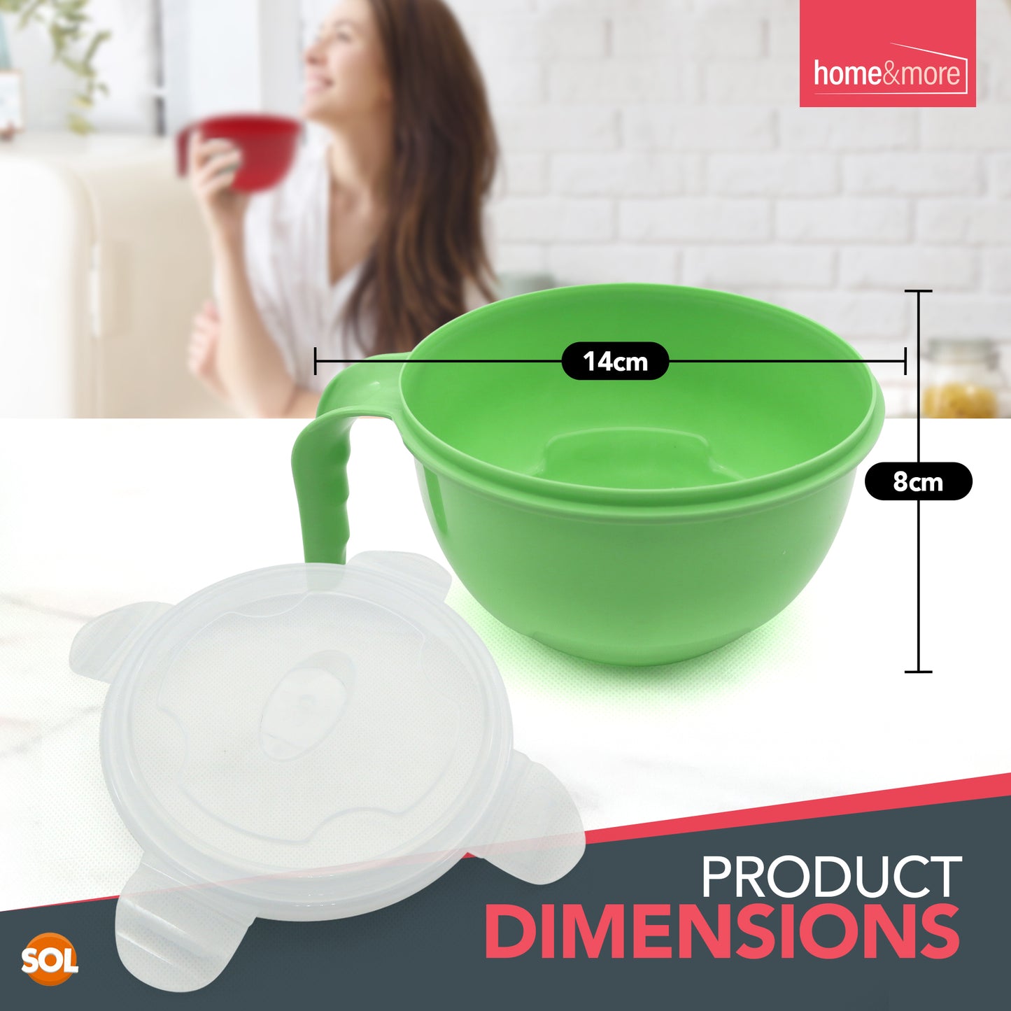 SOL 4pk Microwavable Containers with Vented Lids - 900ml Soup Mugs with Handles for Home & Office - Dishwasher-Safe Microwave Bowls with Leak-Proof Lids
