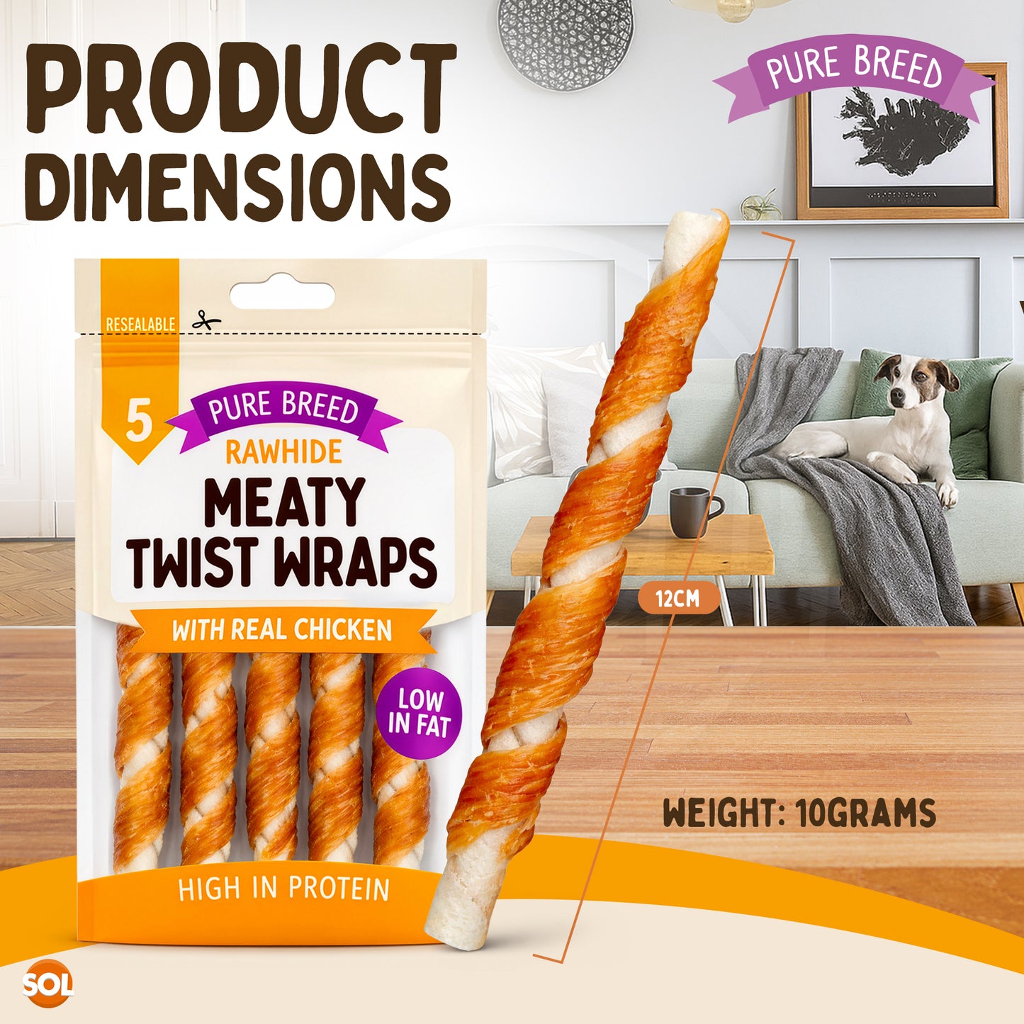 Dog Chews Rawhide Twists Wrapped in Chicken Healthy Treats | 50 Pack
