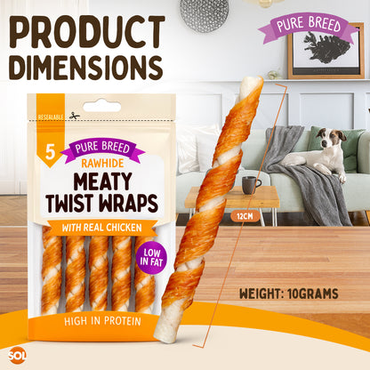 Dog Chews Rawhide Twists Wrapped in Chicken Healthy Treats | 50 Pack