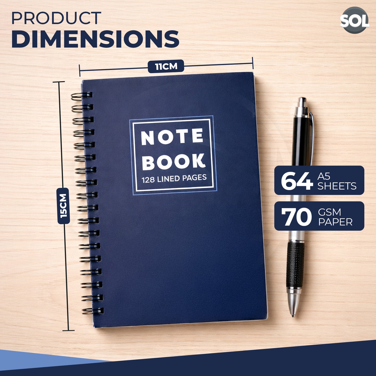 A5 Notebook Spiral Bound Ruled Lined Notepad | 128 Pages School Note Pad