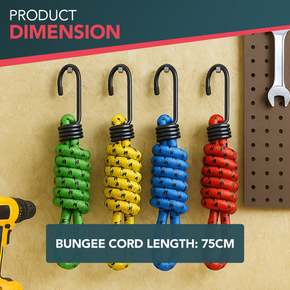 4pk Bungee Cords 75cm Long Elastic Luggage Straps Rope with Hooks Clips Car Bike