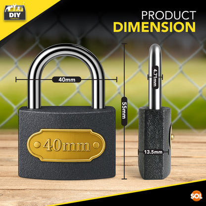 Padlock 40mm with 2 Keys | Heavy Duty Outdoor Security Lock | 2 Pack