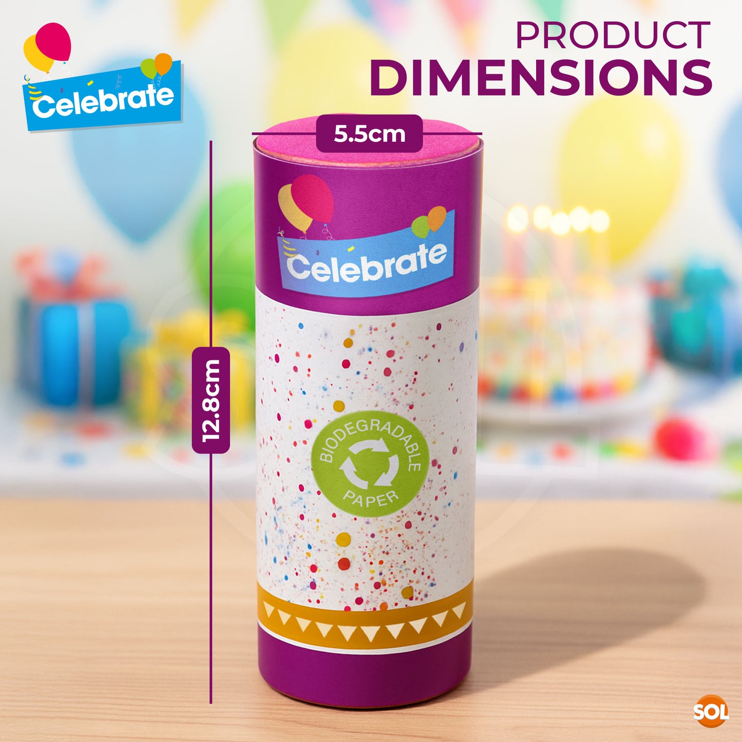 Confetti Cannons Multicolour Biodegradable | Party & Events | 8 Pack