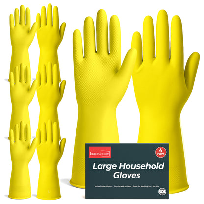 4 Pairs Rubber Gloves Large | Long Sleeve Household Washing Up Kitchen Cleaning