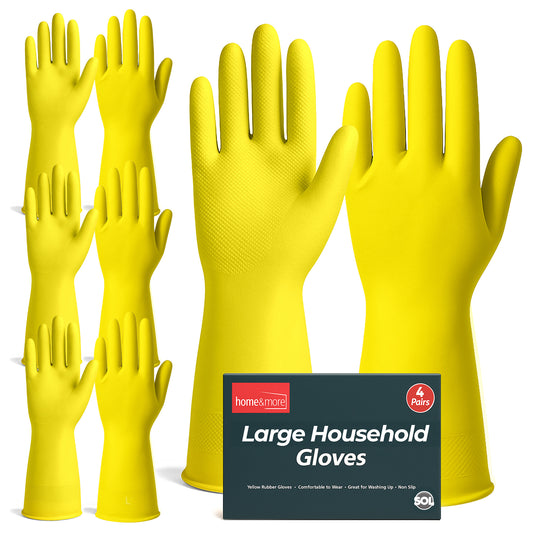 4 Pairs Rubber Gloves Large | Long Sleeve Household Washing Up Kitchen Cleaning