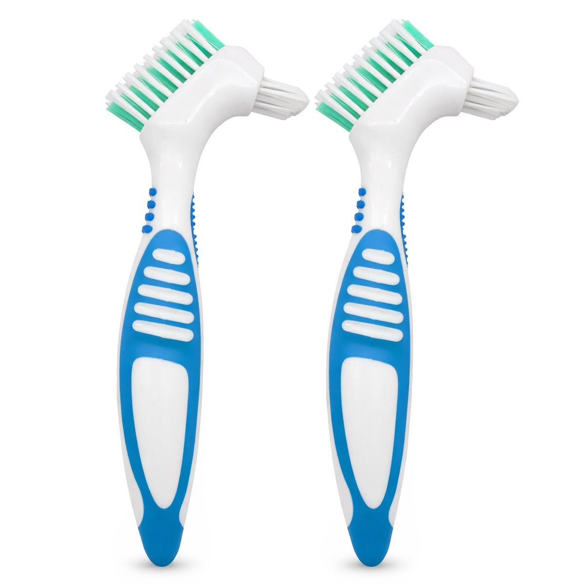 SOL 2pk Denture Brush – Dual Angled Heads with Soft Bristles for Hard-to-Reach Areas, Ideal Oral Hygiene Solution for False Teeth and Oral Appliance, Comfortable, Non-Slip Grip Handle Retainer Cleaner
