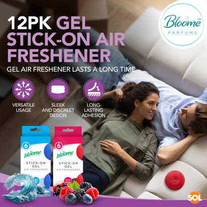 SOL 12pk Stick-On Air Fresheners - Odour Eliminator for Bins, Kitchens & Rooms, Wheelie Bin Freshener Deodoriser, Long-Lasting Bin Odour Remover for Indoor & Outdoor Use