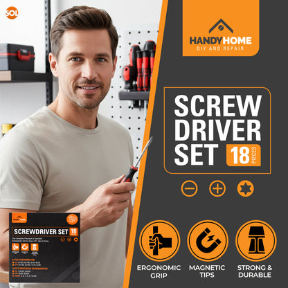 SOL 18pcs Screwdriver Set Includes Flathead and Phillips Screwdrivers for DIY Electronics Home Repairs Mobile Phone Laptop Glasses Repair Compact Hand Tool Kit