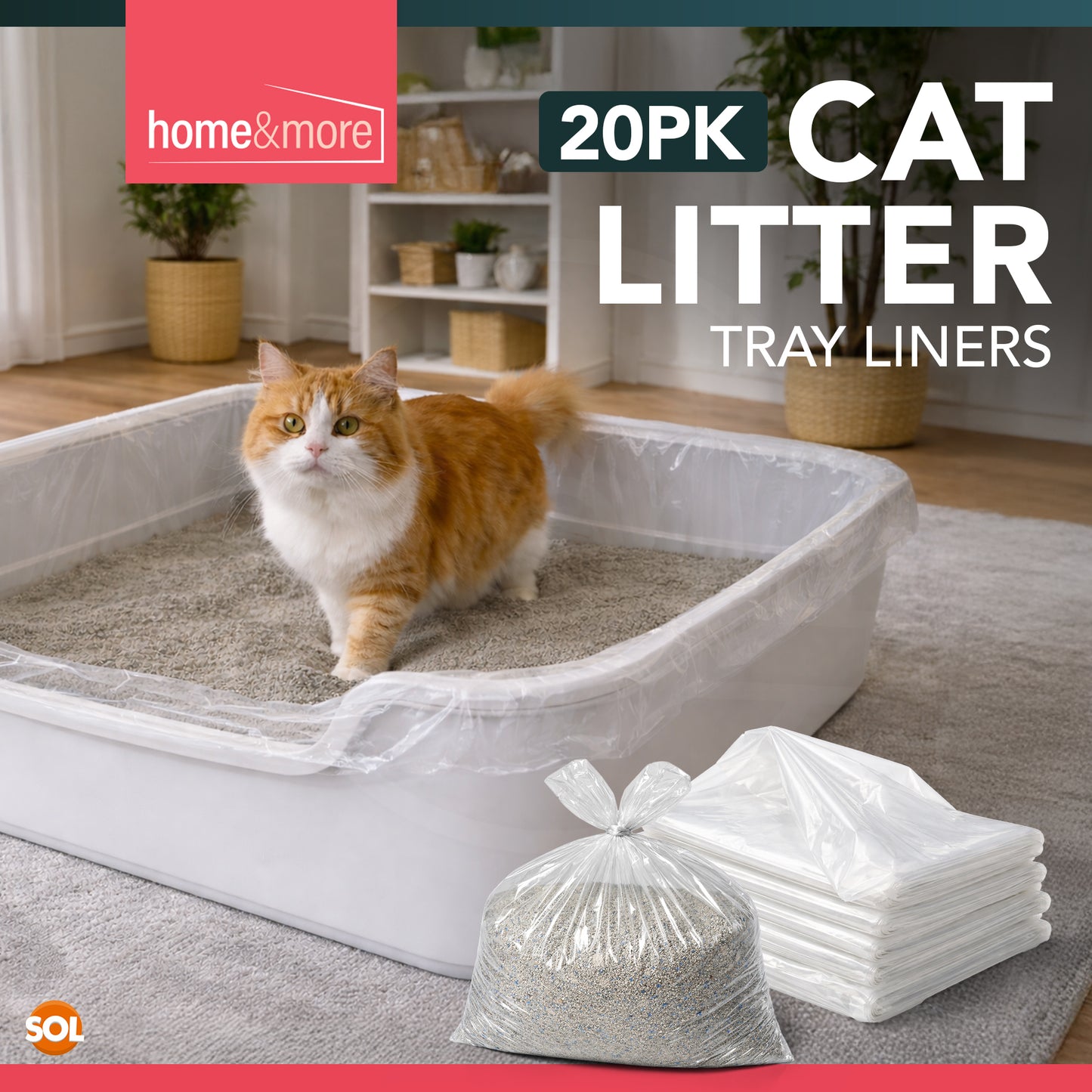 SOL 10pk Extra Large Cat Litter Tray Liners, 56cm X 70cm Thick Leak Proof Litter Bags, Tear-Resistant And Leak Proof Design For Easy Cleanup, Fit To Small To Large Cat Tray, Effortless Setup & Removal