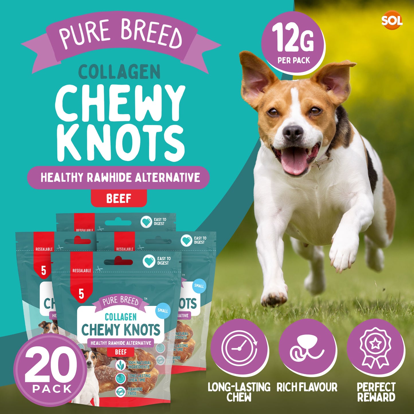 20-60pk Collagen Chewy Knots Beef Small Dog Chews Rawhide Free Reward Treats