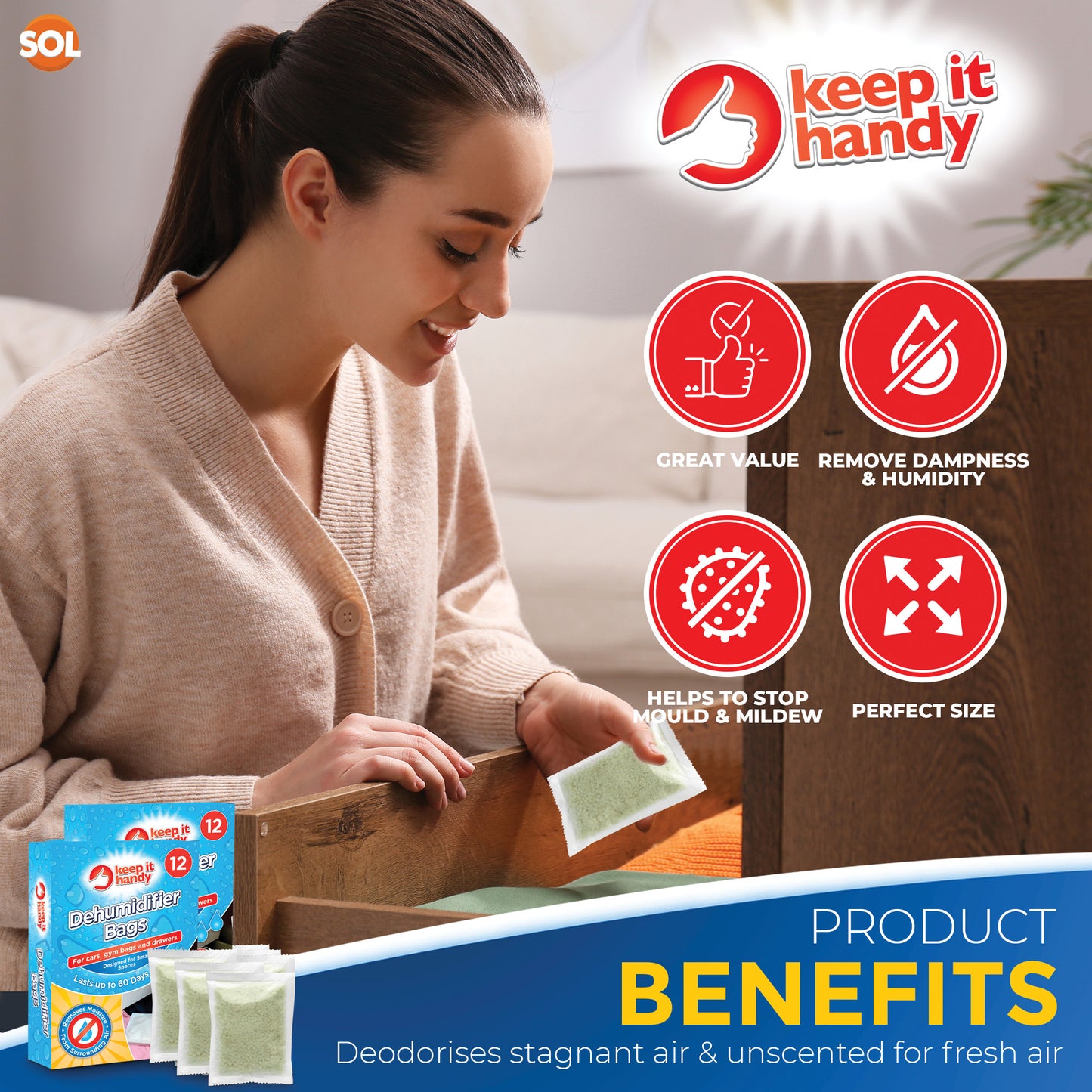 12-36 Small Space Dehumidifier Bags Wardrobe Sachets Damp Mould Moisture Drawers