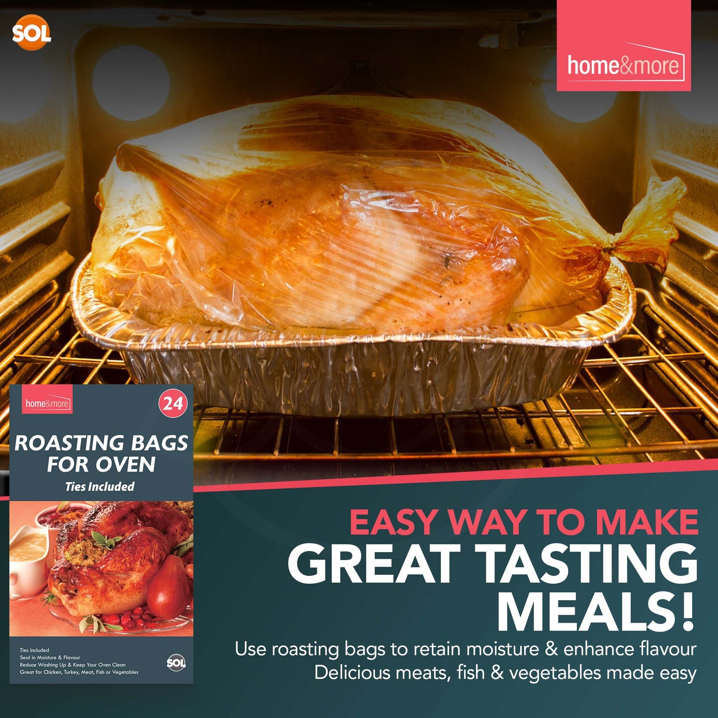 12-48 Large Roasting Bags Chicken Turkey Poultry Meat Fish Oven Cooking 25x38cm