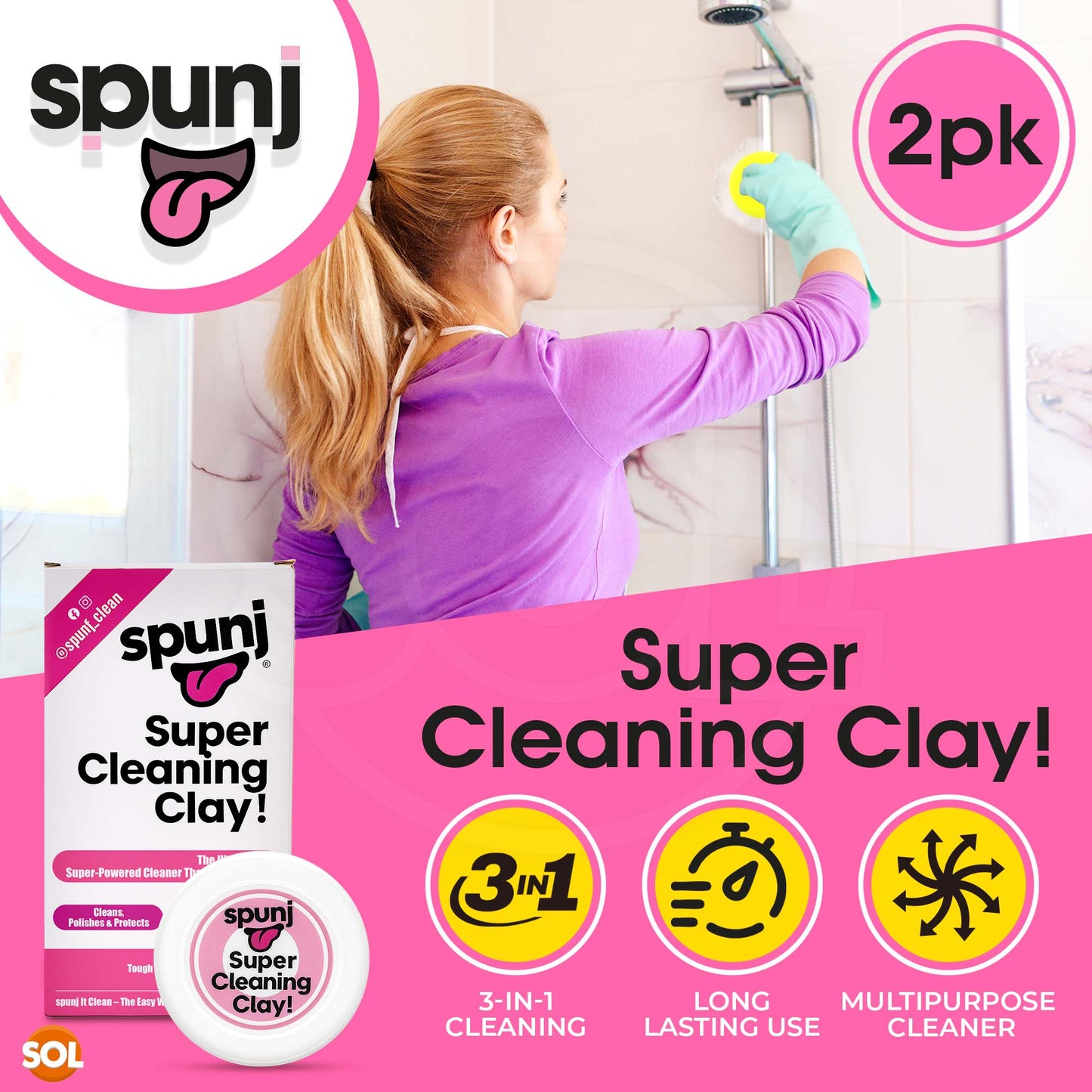 Spunj Natural Cleaning Clay Paste | All Purpose Stain Remover | 2 Pack