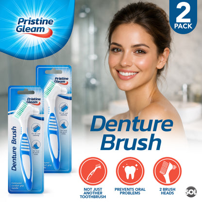 SOL 2pk Denture Brush – Dual Angled Heads with Soft Bristles for Hard-to-Reach Areas, Ideal Oral Hygiene Solution for False Teeth and Oral Appliance, Comfortable, Non-Slip Grip Handle Retainer Cleaner