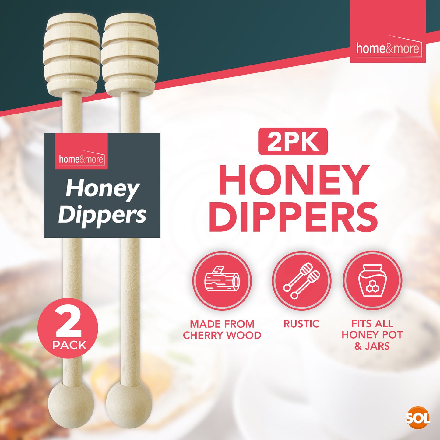 2pk Wooden Honey Spoon 16cm Syrup Pot Wood Dipper Drizzler Stick Server Kitchen