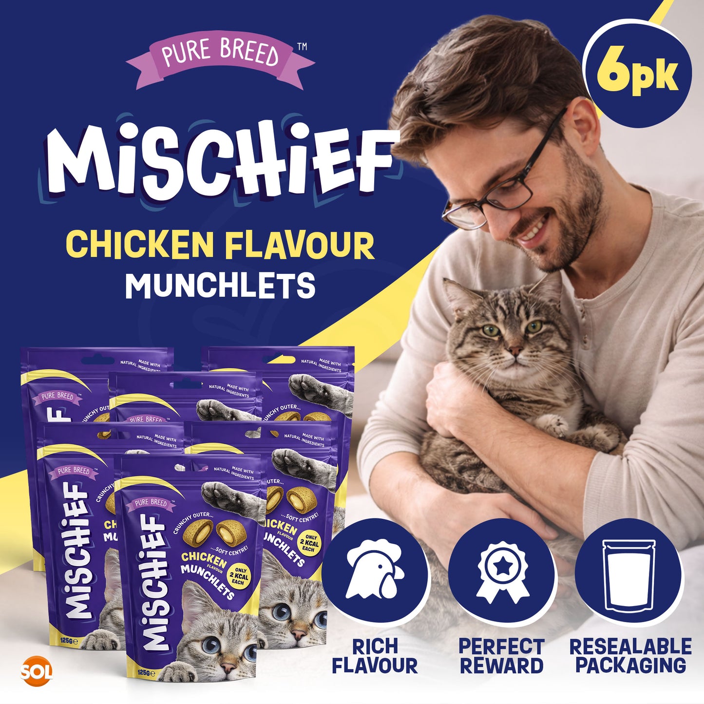 6-12pk Cat Pillow Chews Chicken Crunchy Cat Treats 125g Training Bulk Snack