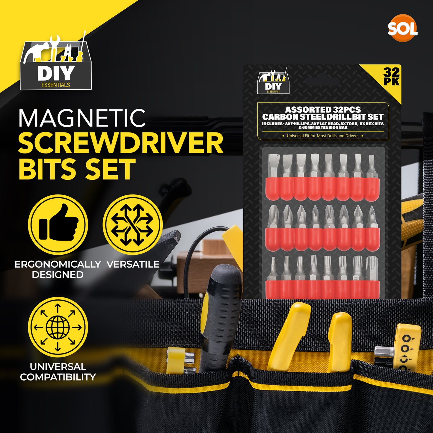 32pk Carbon Steel Drill Bit Set - Asosorted Drill & Screwdriver