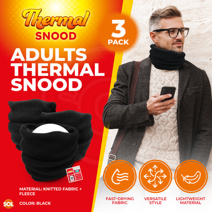 SOL 3pk Thermal Snoods for Men and Women - Thick Neck Warmer Fleece Snoods, Neck Gaiter for Winter - Warm and Comfortable Snoods for Walking, Skiing, and Outdoor Activities