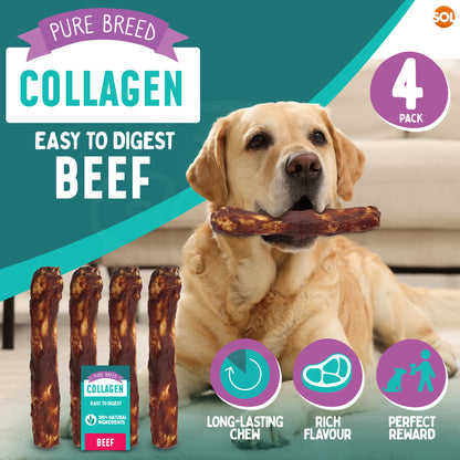 4-12pk Collagen Dog Treats Beef Chewy Rolls Large Long Lasting Easy Digest Joint