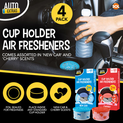 4pk Cup Holder Car Air Freshener in New Car Scent and Cherry Scent Assorted