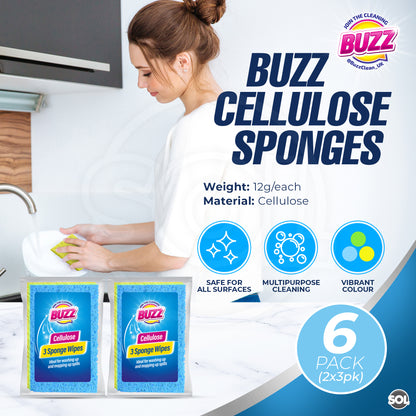 SOL 6pk Cellulose Sponge Highly Absorbent Kitchen Sponges, Household & Kitchen Sponge for Dishes, Bathroom & Sink, Reusable Kitchen Cleaning Sponges Safe for All Surfaces, Washing Up Sponge
