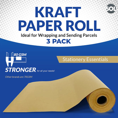 SOL 30m Brown Kraft Paper Roll 40cm Wide - 80gsm Strong Wrapping Paper