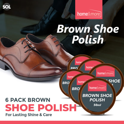 6pk Wax Shoe Polish Brown x 50ml Traditional Leather Boot Shine Cleaner Protect