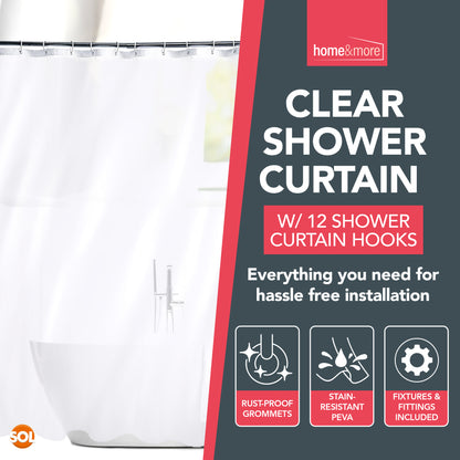 Shower Curtains Clear with Ring Hooks 180 x 180 cm Bathroom Waterproof Polyester
