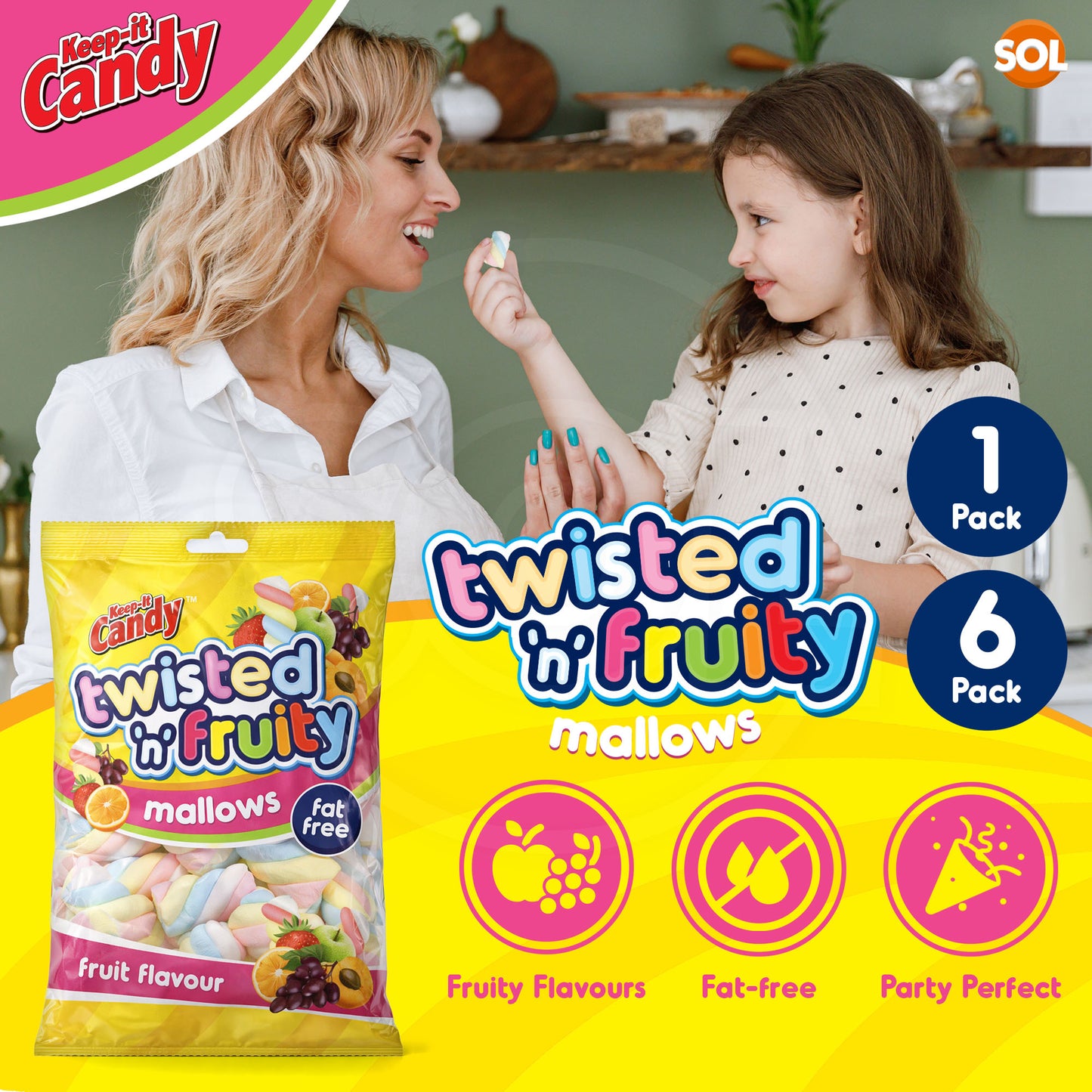 1-6pk Fruit Flavour Twisted Marshmallows Mini Mallows Bulk Party Sweets Candy