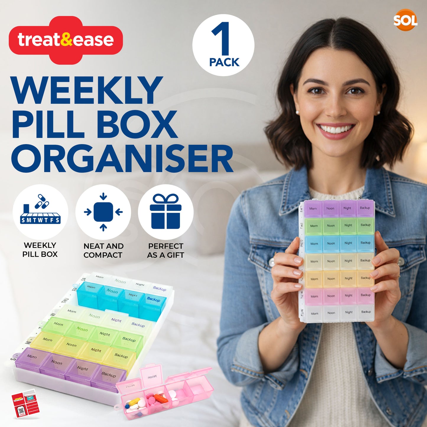 Treat & Ease Weekly Pill Organiser - 7 Day 4 Times a Day