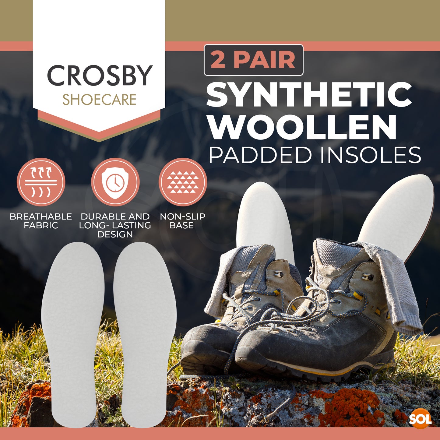 2 Pair Synthetic Woollen Insoles for Men & Women, Cut-to-Size Warm Shoe Inserts for Boots & Trainers, Soft Cushioned Winter Footbed, Breathable Non-Slip Padded Insole Liner for Comfort & Support