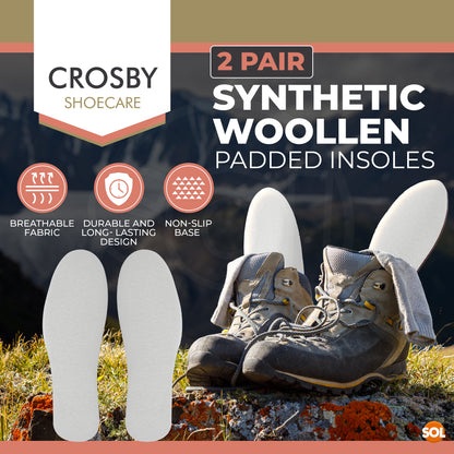 2 Pair Synthetic Woollen Insoles for Men & Women, Cut-to-Size Warm Shoe Inserts for Boots & Trainers, Soft Cushioned Winter Footbed, Breathable Non-Slip Padded Insole Liner for Comfort & Support