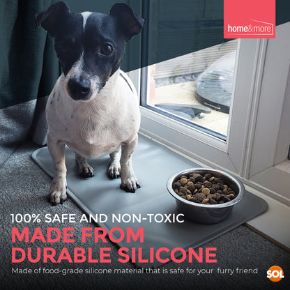 Silicone Dog & Cat Food Mat – 48x30cm | Waterproof, Non-Slip Pet Feeding Mat | Easy Clean Pet Bowl Placemat for Dogs & Cats | Grey | 1 Pack