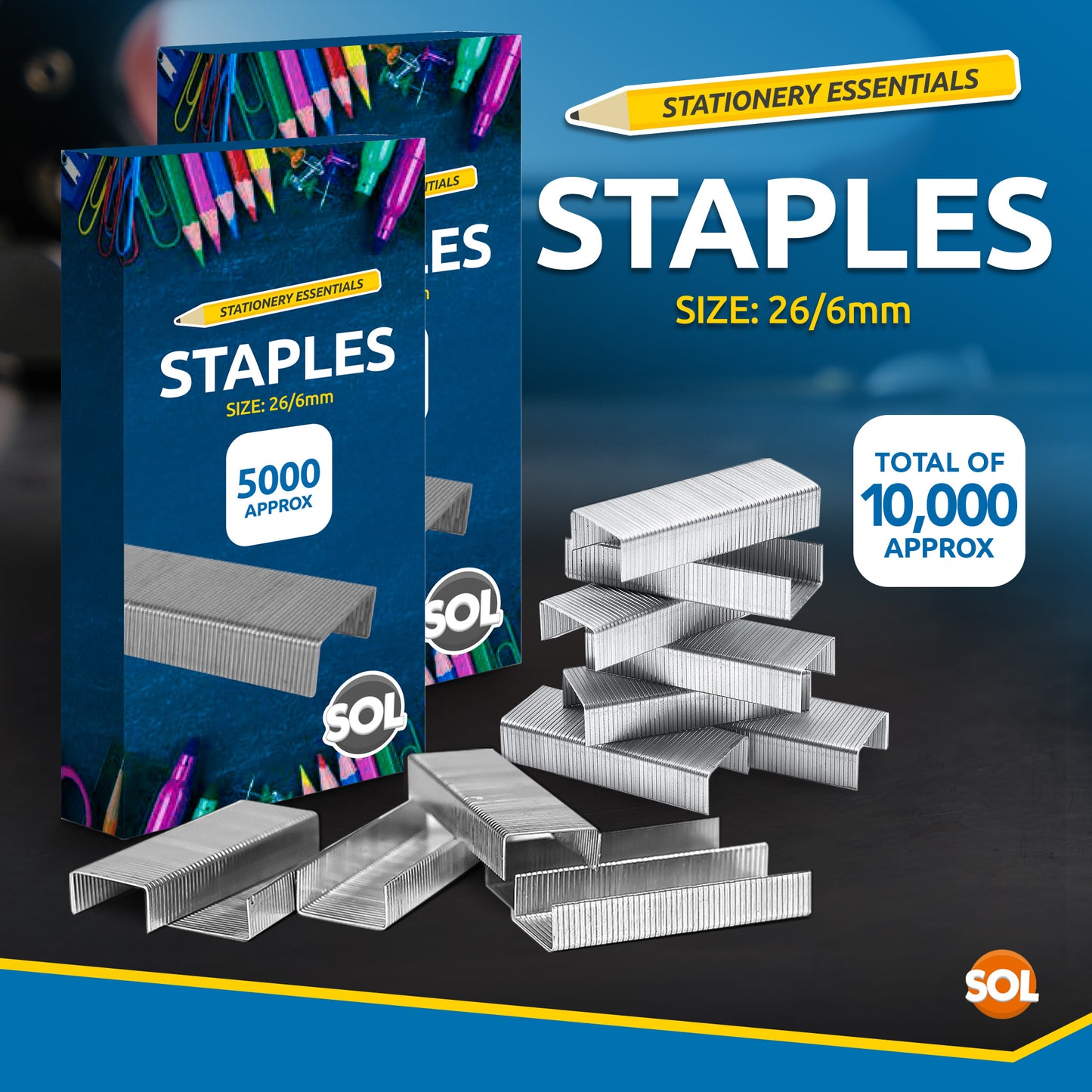 4-24 x 5000 Office Staples 26/6 Standard Fit 26/6mm Staples for Desktop Staplers