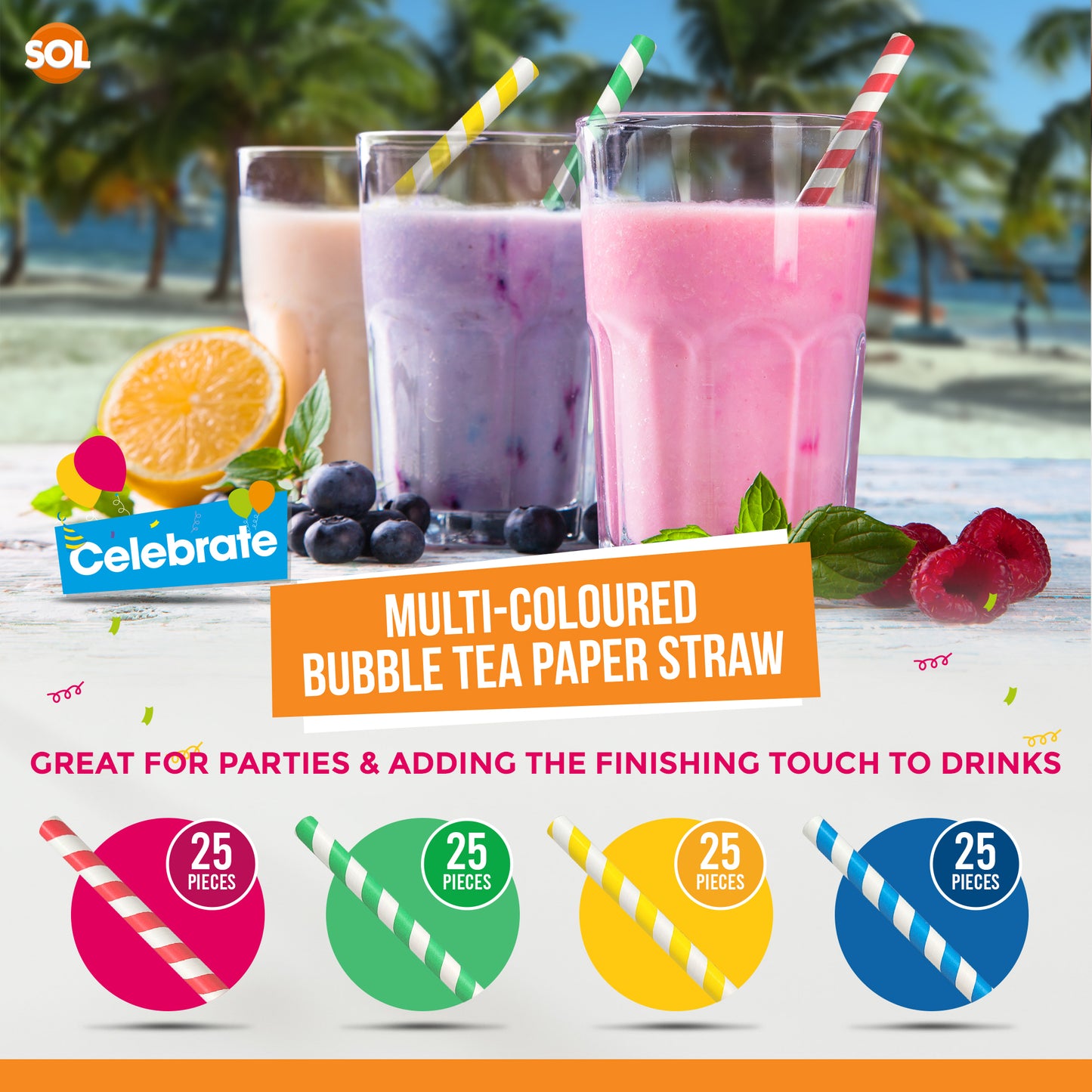 Paper Bubble Tea Straws Extra Wide | Party & Drinks | 50 Pack