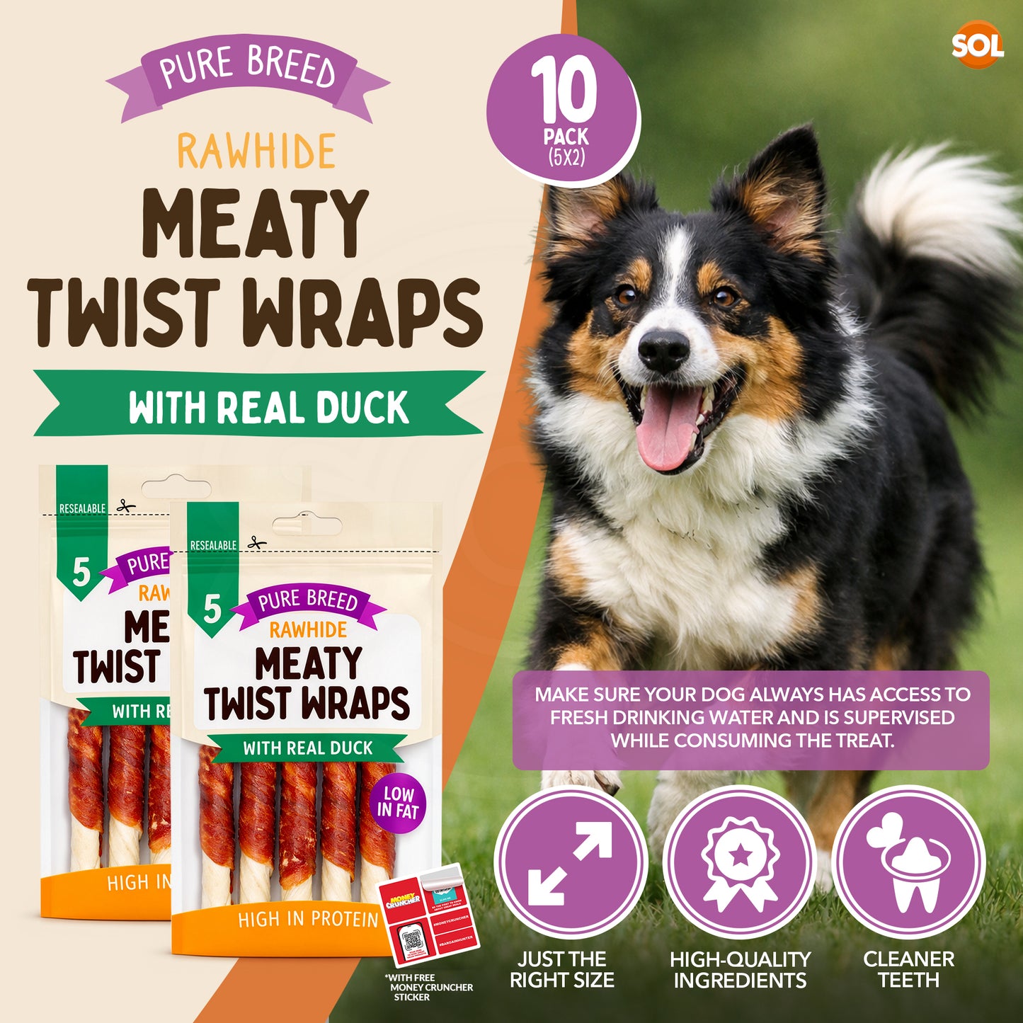 Dog Chews Rawhide Duck Snack | Healthy Treats | 10 Pack