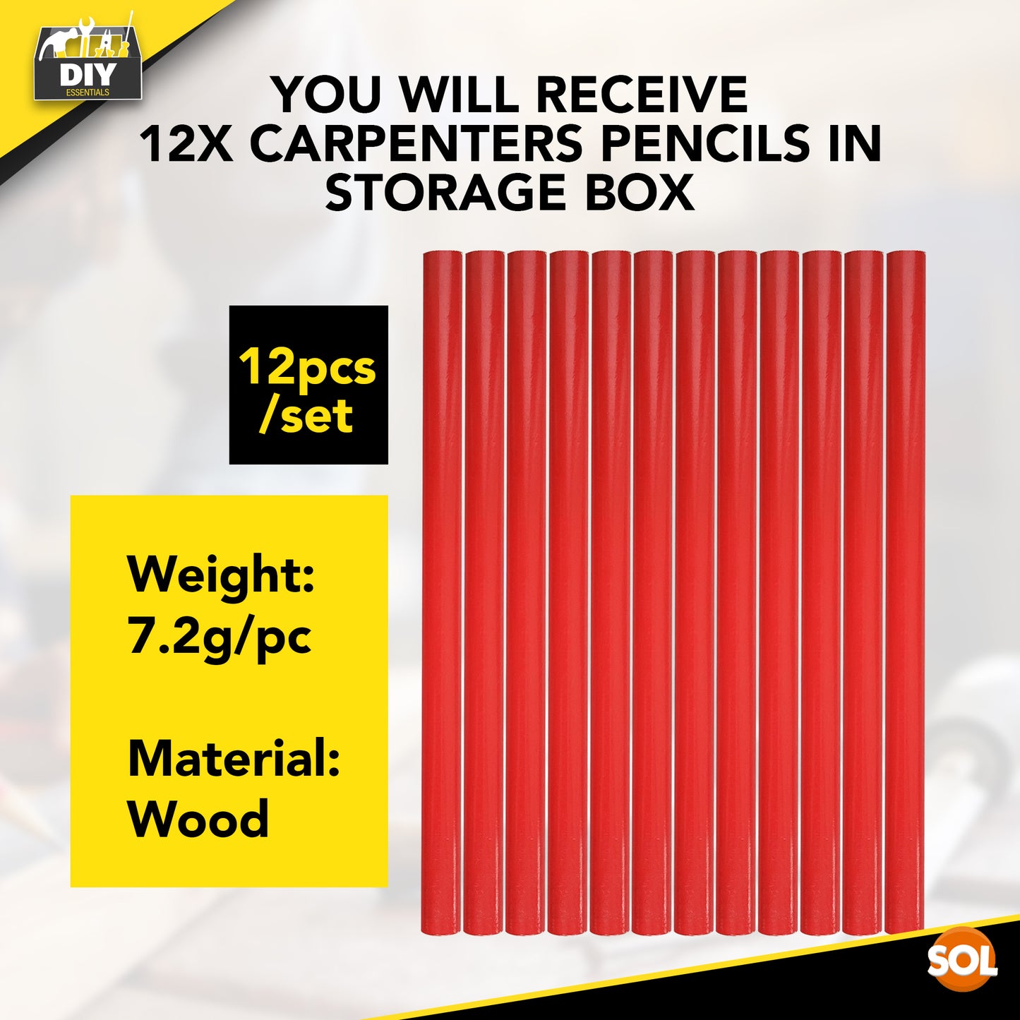 Carpenters Pencils Set | Red Joiners Wood Marking | 12 Pack