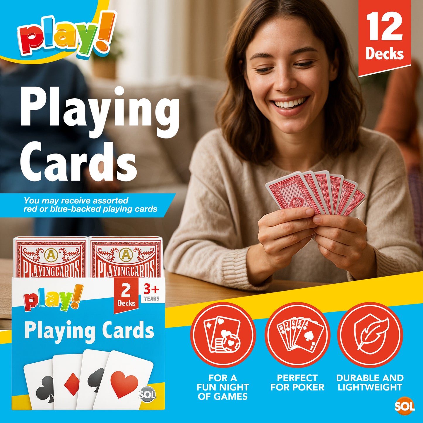 Playing Cards | Plastic Coated Professional Poker Deck | 12 Pack