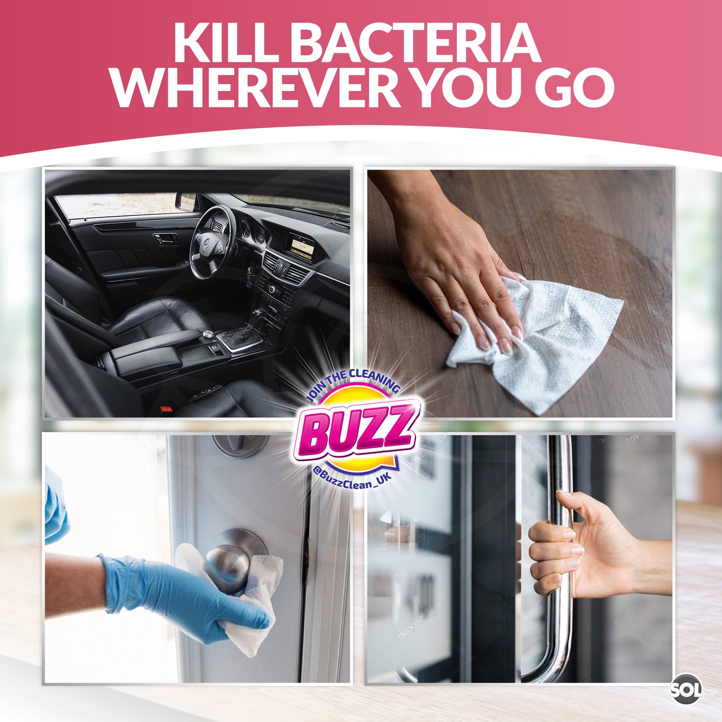100-500 Antibac Surface Wipes Large | Rhubarb Anti Bac Household Cleaning