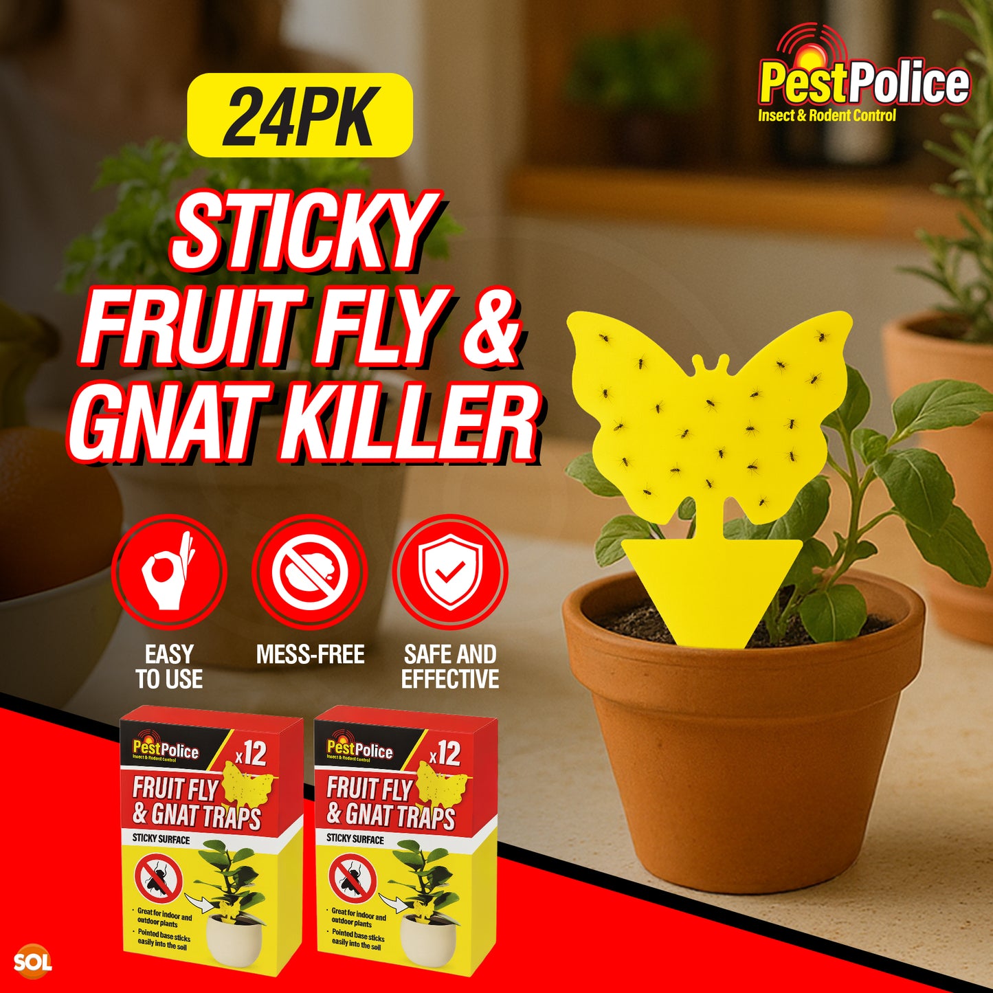 Sticky Fruit Fly Traps Yellow Gnat Killer Double Sided | 12 Pack