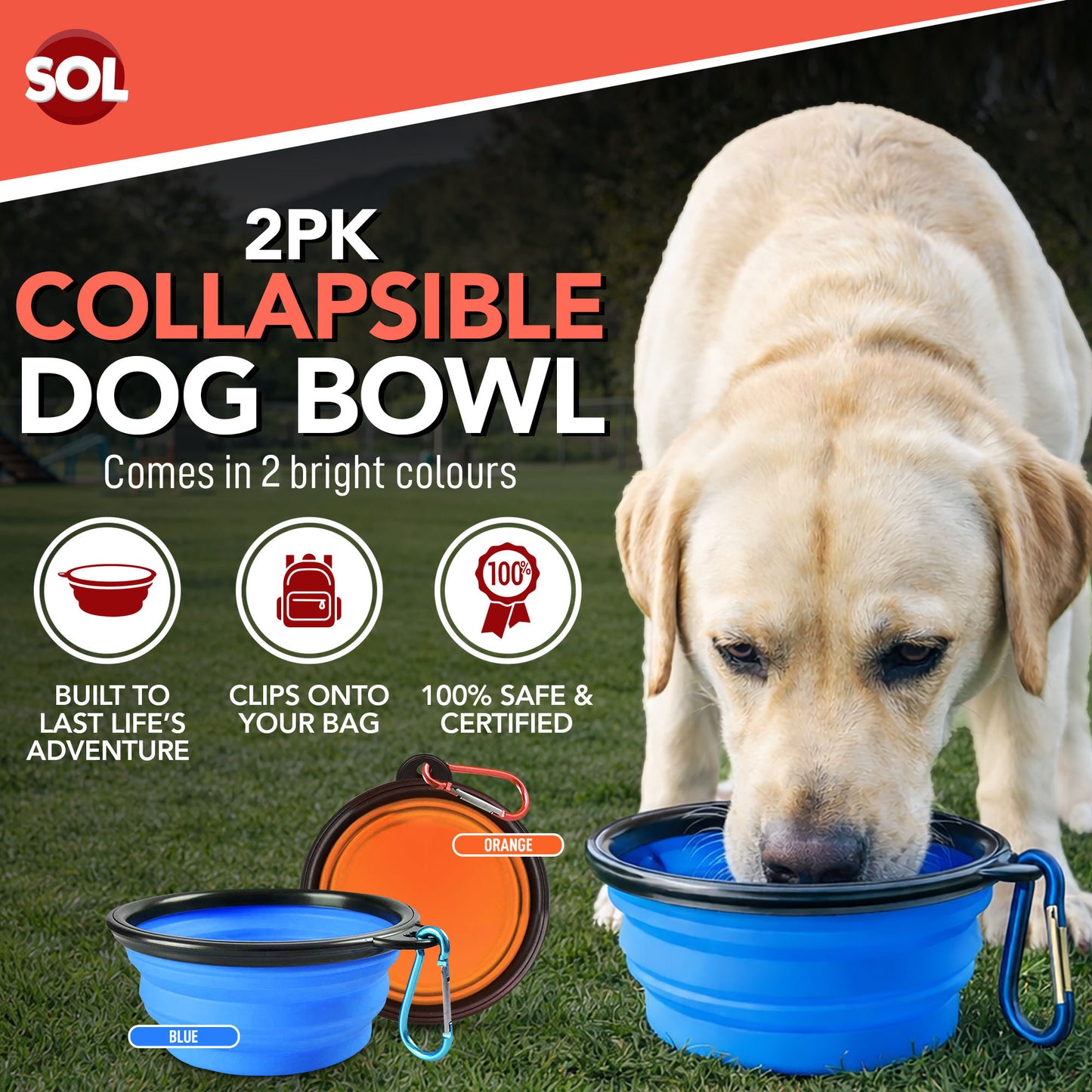 Collapsible Dog Bowls Silicone Travel Pet Dish – 2 Pack