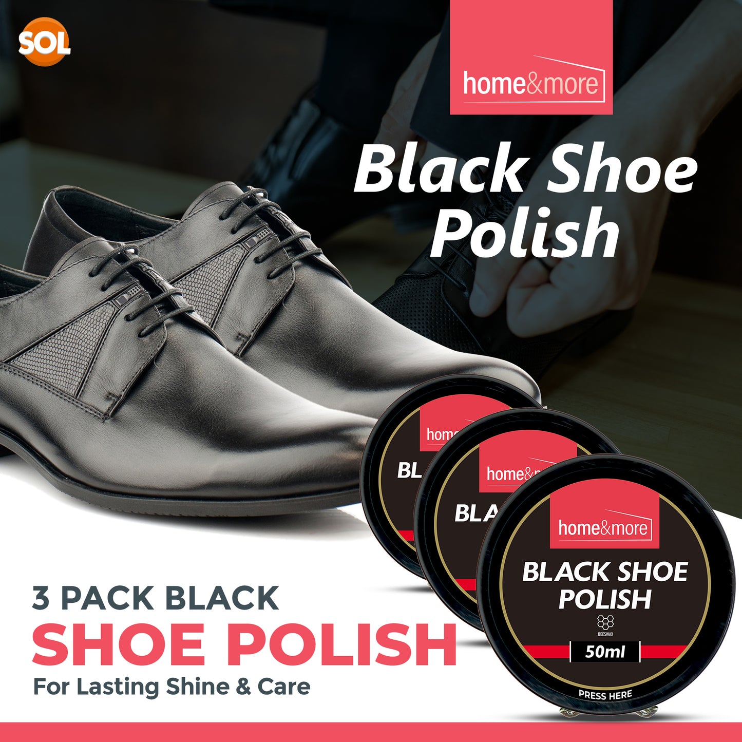 3pk Wax Shoe Polish Black x 50ml Traditional Leather Boot Shine Cleaner Protect