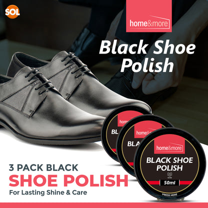 3pk Wax Shoe Polish Black x 50ml Traditional Leather Boot Shine Cleaner Protect