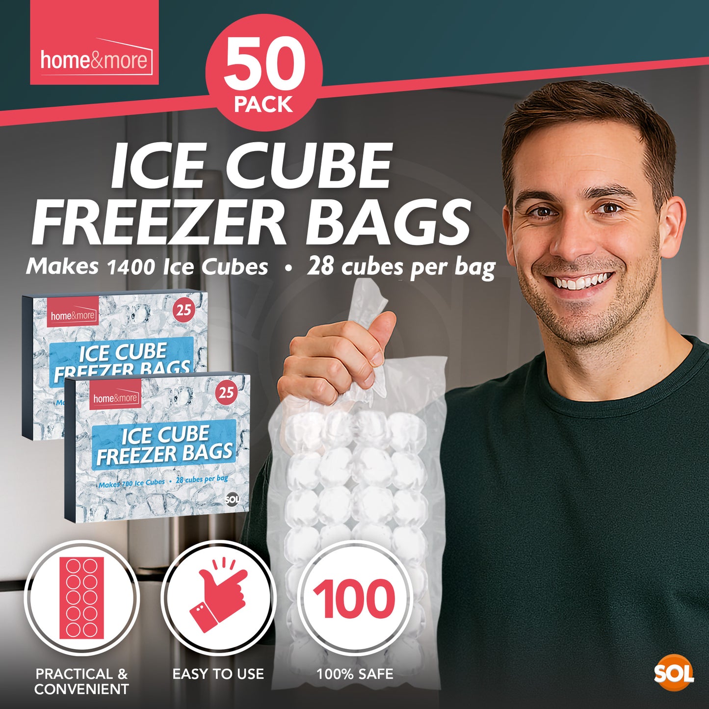 Ice Cube Freezer Bags | Makes 1,400 Cubes for BBQ, Drinks | 50 Pack
