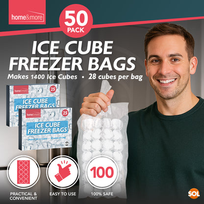 Ice Cube Freezer Bags | Makes 1,400 Cubes for BBQ, Drinks | 50 Pack