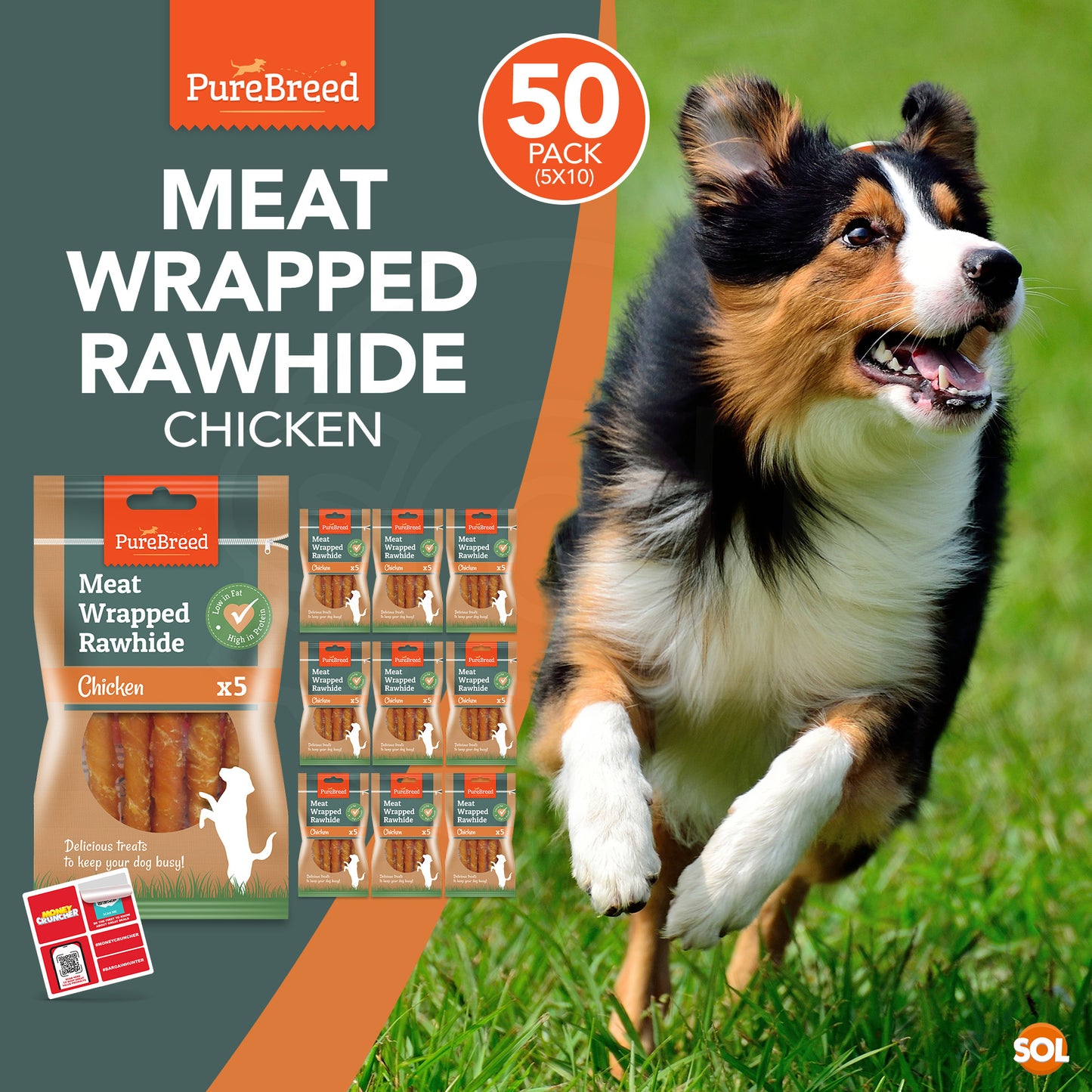 50pk Dog Chews Treats Rawhide Twists Sticks Wrapped in Chicken Meat Healthy Food